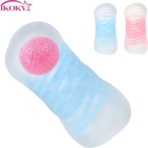 IKOKY Masturbation Cup Penis Stimulating Red Ball Massage Spiral Suck Male Masturbators Jelly Vagina Real Pussy Aircraft Cup