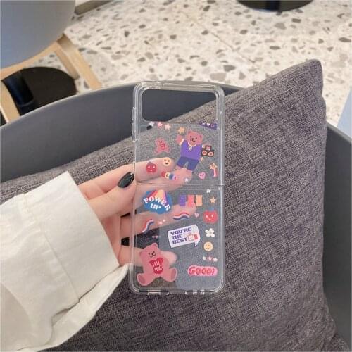 Bear Mobile Phone Case for Samsung ZFlip3 Transparent Hard Shell Ins Cute Cases for Samung ZFlip 3 Galaxy 5G Funda Para