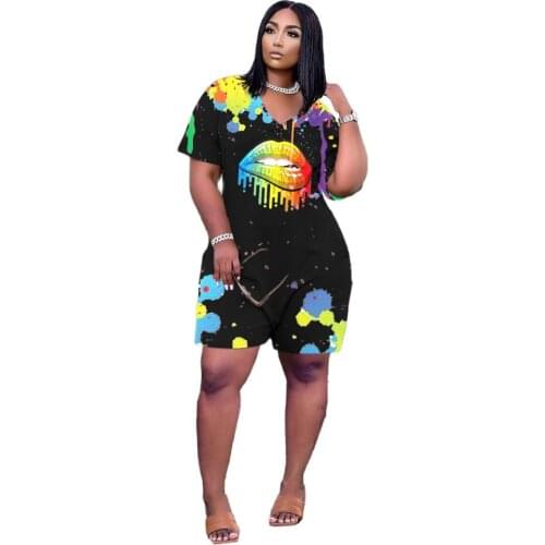 Jumpsuit Woman Summer Sexy V Neck Printing Fashion Loose Casual Jumpsuit High Street Womens Clothing Romper One Piece for Women