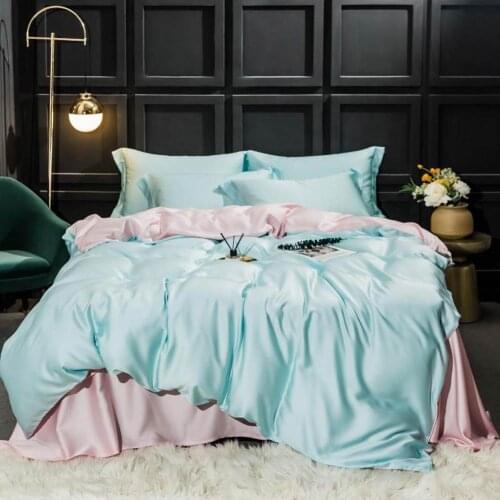 Papa&Mima Solid Artificial Silk Bedding Sets King Queen Size Satin Linens Sheet Duvet Cover Set Pillow Sham