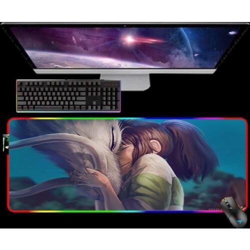 RGB Studio Ghibli Spirited Away Totoro Mouse Pad Mousepad Keyboard Pad LED Mause Pad No-slip with Backlit Tapis De Souris 90X30
