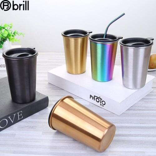 304 Stainless Steel Mug Solid Color Straw Vacuum Cup Straight Caneca Taza Mugs Coffee Cups Gift Milk Tea Mug Coffee Cup with Lid