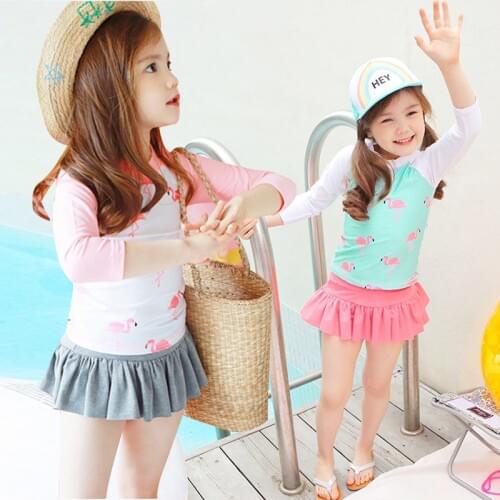 Flamingo Baby Girl Swimwear Pink White 3 Pcs Sweet Swimwear Kids Sunscreen Swimming Suit Children Bathing Suit Quick Drying