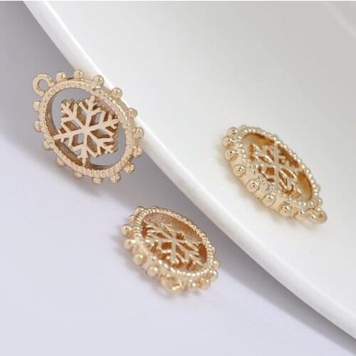 6PCS 14.5*12MM 24K Champagne Gold Color Plated Brass Oval Snow Charms Pendants For Diy Necklace Jewelry Making