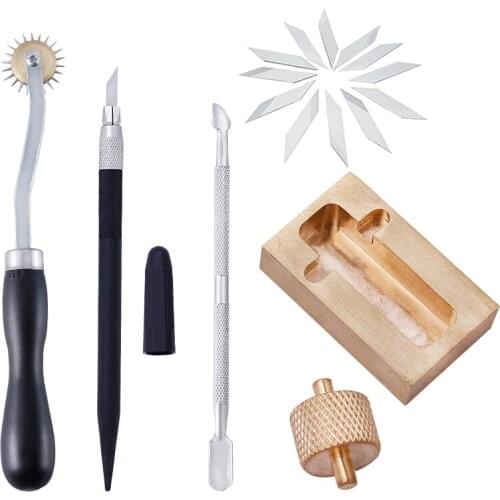 LMDZ 4 Pcs Leather Tracing Wheel And Precision Knife Dual Head Glue Stick Edge Oil Box Kit Leather Craft Tool