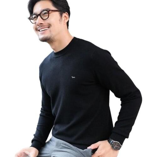 New Autumn Spring Men Casual Harmont O-Neck Sweater Long Sleeve 100%cotton Blaine Solid Knitted Pullovers Embroidery Sweaters