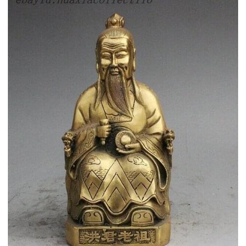Folk china Taoism Ancestor Brass Taoist Hong Jun Lao Zu Immortal God Statue
