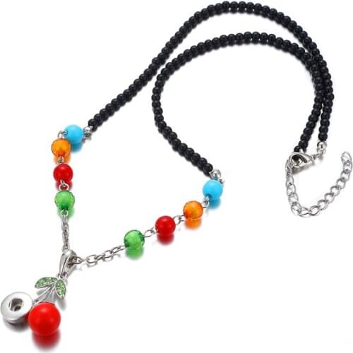 New Fashion Beads chain beauty Lovely Cherry pendant snap Necklace 50cm fit DIY 12MM snap buttons jewelry wholesale DJ0015