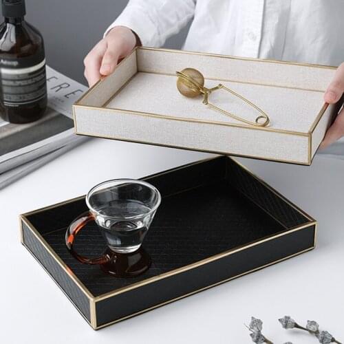 Storage-Tray Jewelry-Box Food-Tea-Cup Copper-Strip Desktop Rectangular Creative Modern
