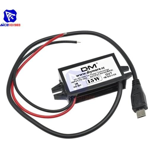Diymore DC-DC 12V to 5V 3A 15W Micro USB Buck Converter Step Down Power Supply Module for Car