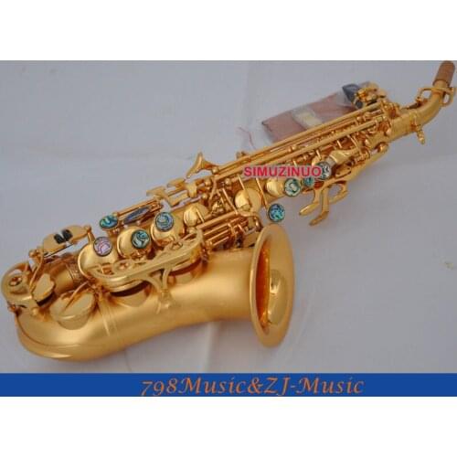 Professional Satin Gold Curved Soprano Saxophone High F# Sax Abalone Key W/Case