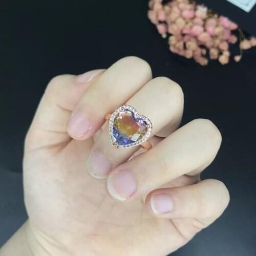 Luxury Jewelry Romantic Heart Rings Inlay Color Zircon Adjustable Size Charm Wedding Ring For Women Multi Color Options