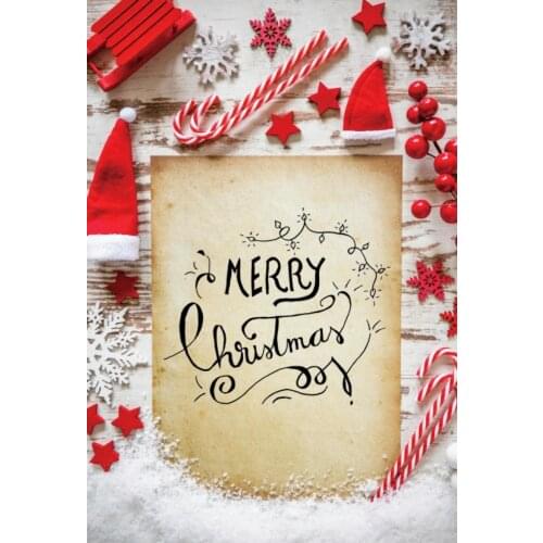 Merry Christmas Cane Red Socks Stars Wooden Board Background Photography Backdrops For Photo Studio