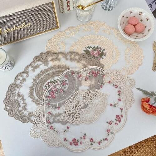 Embroidered Cup Pad Lace Placemat Anti-slip Cup Coaster Heat Insulation Coasters Decorative Table Mat Wedding Festival Decor