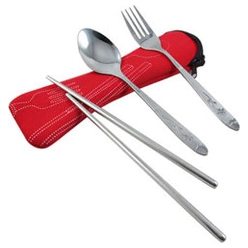 W0049 Free Shipping High Quality Outdoor travel Portable eco-friendly stainless steel chopsticks spoon fork set piece set