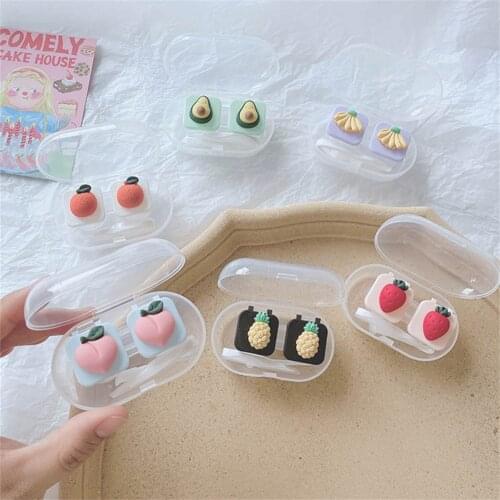 1pcs Contact Lens Case Box Cute Girl Fruit Women Mini Square Lovely Eyes Contact Lens Container Box Bag Travel Kit