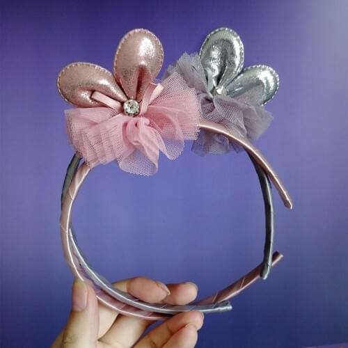 1PCS Good Quality Shinnning Rabbit Ear Gauze Floral Layer Crystal Mini Bowknot Hairband Modish Girls Vantage Style Kids Headband