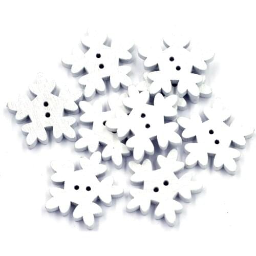 10Pcs Snowflower Christmas White Wood Sewing Buttons 2 Holes Wooden Scrapbook Ornaments Making Findings 24mm