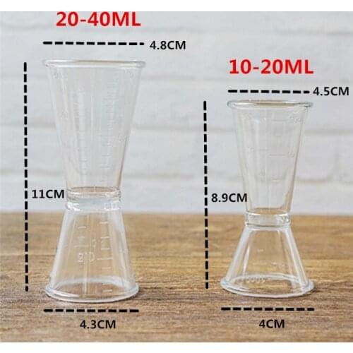 100pcs DHL 10/20ml or 20/40ml Transparent Cocktail Shaker Measure Cup Dual Shot Drink Spirit Measure Jigger Kitchen Gadgets