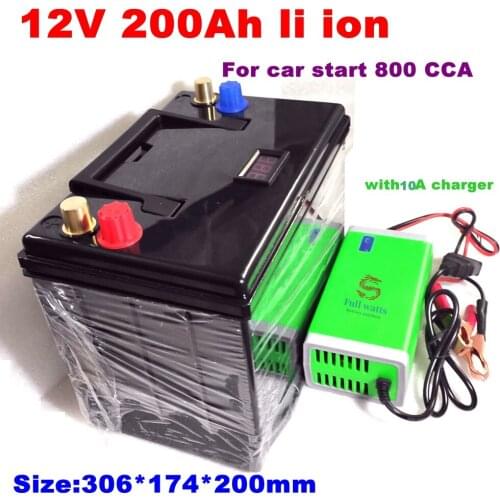 12V 200AH lithium ion battery ABS case with BMS for 1200W inverter Forklift AGV Solar energy storage+10A Charger