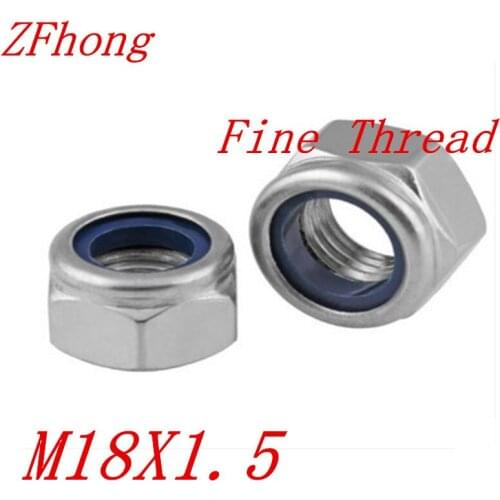 2pcs/lot DIN985 Staniless Steel A2 M18*1.5 Fine Thread Nylon Lock Nut