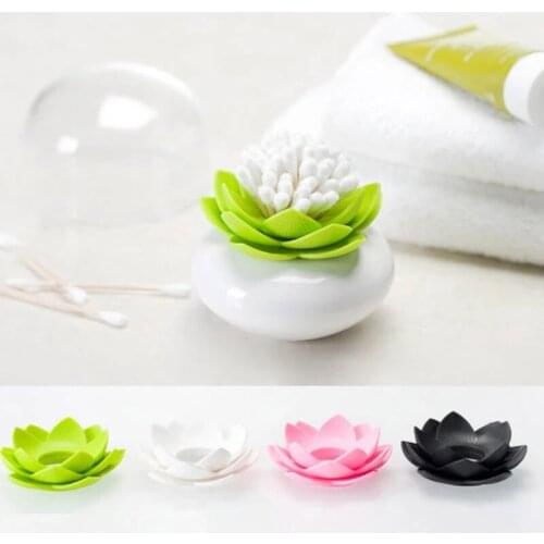 2 In 1 Cotton Swab Holder Lotus Shaped Dust-Proof Cover Toothpick Dispenser Case Home Cosmetic Makeup Organizer Box Container
