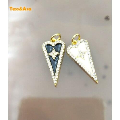 5pcs Pointed Heart Shaped Pendants Cubic Zircon Brass Plated Skinny Charms Pendants For Women Pendant Necklaces Jewelry Set