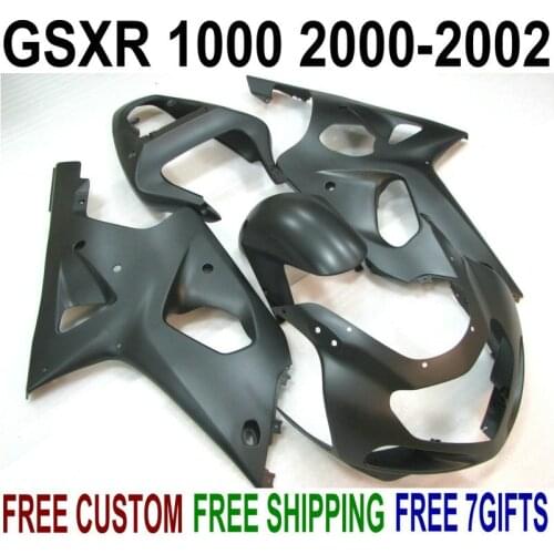 Free customize plastic fairing kit for Suzuki GSXR1000 00 01 02 matte black farings set GSXR1000 2000 2001 2002 YY18