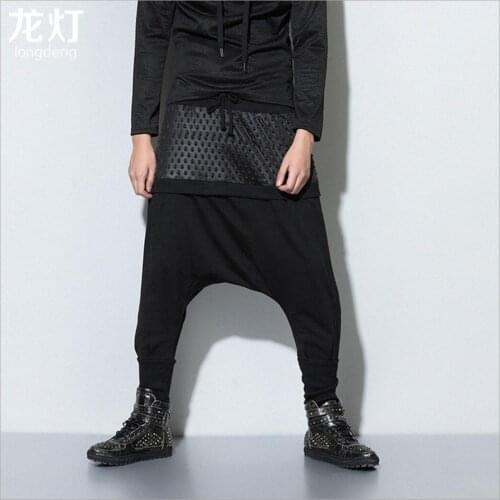 Hot New Spring New Mens Casual Tide Pants Loose Plus Size Harem Pants Collapse Stitching Trousers Wholesale Singer Costumes