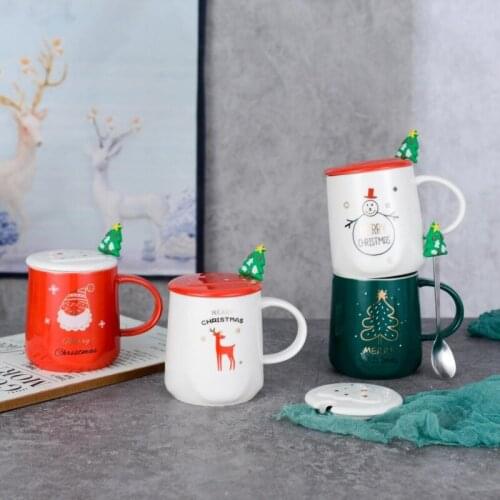 Cup ceramic cup creative with lid spoon mark christmas decoration MJ