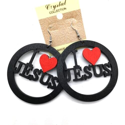 I Love Jesus Wooden Earrings can mixed 2 colors