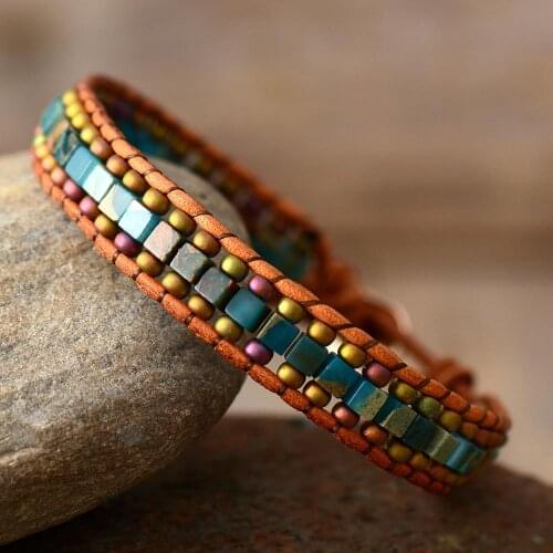 Ethnic Handmade Beads Wrap Bracelet Tiny Beads Weaving Wristband Leather Bracelet Bohemian Jewelry Bijoux