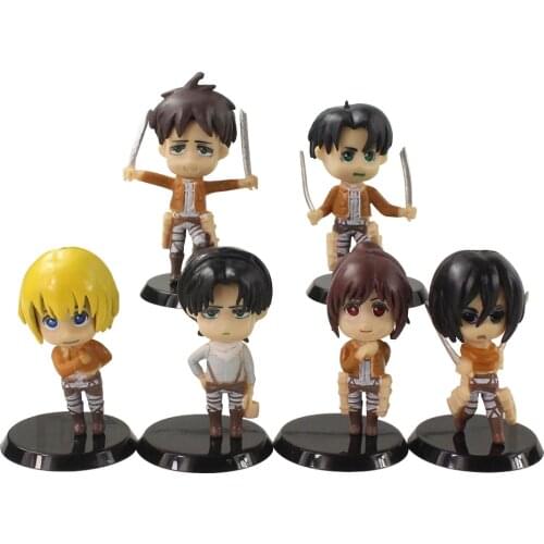 7-8cm 6pcs/Lot Attack On Titan Anime Figures Q.Ver Eren Jaeger Mikasa Ackerman Levi Figurine PVC Action Figure Toys Model Dolls