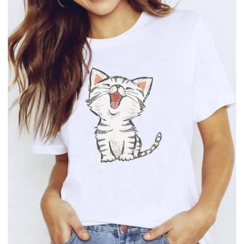 Harajuku Shirt Tshirt Summer Funny Tee Shirt Femme Cute Cat Cartoon Print T Shirt Women Tops Short Sleeve Casual Camiseta Mujer