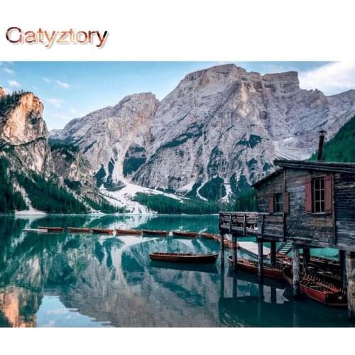 GATYZTORY DIY Painting By Numbers Lake Boats Landscape HandPainted Art Gift Scenery Canvas Drawing Home Decor 60x75cm Frame