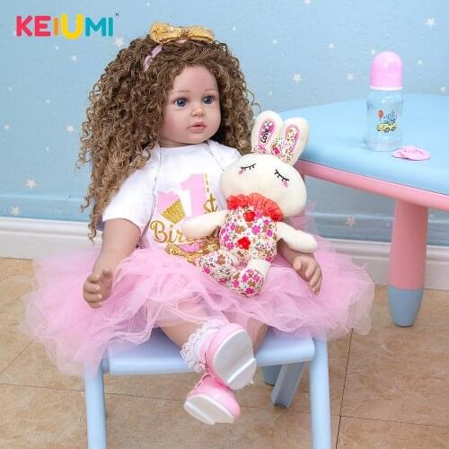 KEIUMI 24 Inch Reborn Baby Dolls Silicone Toddler Princess Cloth Body Fashion Reborn Menina For Kids Childrens Day XMAS Gifts