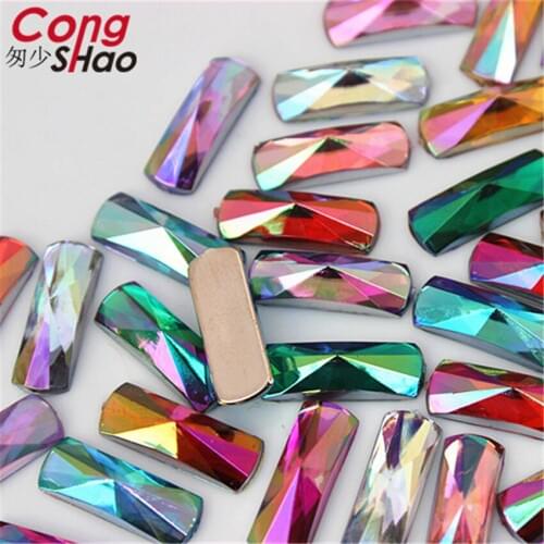 Cong Shao 300pcs 6*16mm AB Colorful Rectangle flatback Acrylic rhinestone trim stones and crystals Decoration Accessories CS755