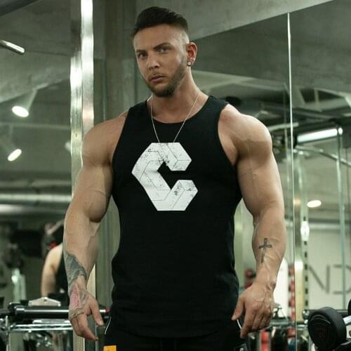 Mens Bodybuilding Tank top Gyms Fitness Cotton Sleeveless Shirt Crossfit Clothing Stringer Singlet Male Summer Casual Print Vest