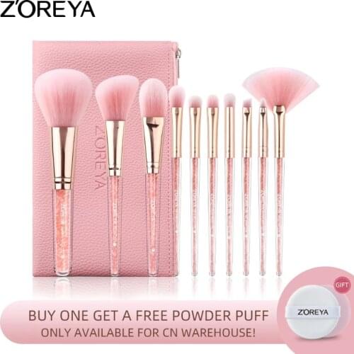 ZOREYA 10PCS Pink Crystal Foundation Makeup Brush Concealer Blusher Make Up Brush Set Super Soft Synthetic Hair Cosmetic Tools