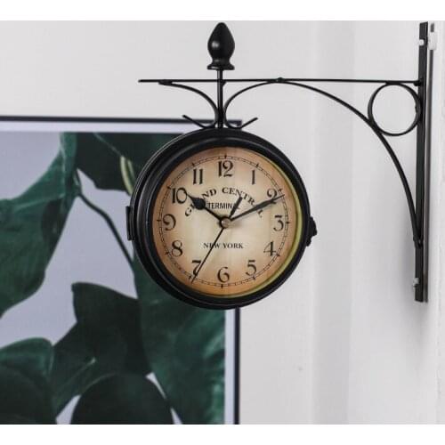 Retro Double-Sided Wall Clock European Style Creative Hanging Ornaments Livingroom Cafe Bar Silent Battery Wall Decoration Clock