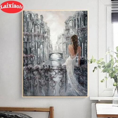 New arrival diamond painting Water city of italy beauty full square diamond embroidery full round drill girl landscape painting
