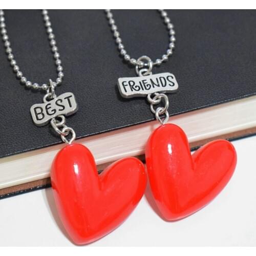 Red Love Heart Bohemia Necklace Resin bff Cute Pendant Best friends Girls Friendship Jewelry Gift 2019 New