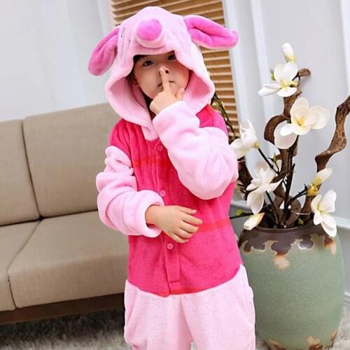 2020 Girls Animal Suits Kids Piglet Pig Cosplay Costume Onesies Winter Warm Pyjamas Pajamas Sleepwear Party Wear