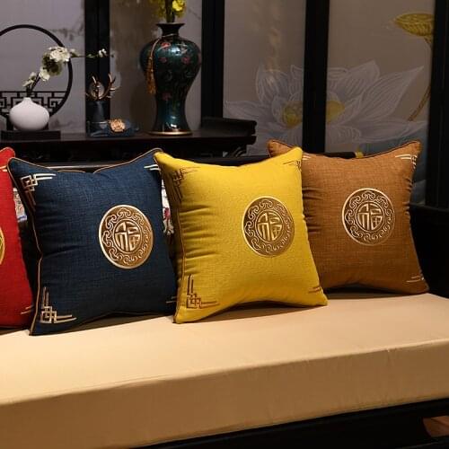 Pillow New Chinese living room mahogany sofa back with core large pillow case washable office Chinese style cushion
