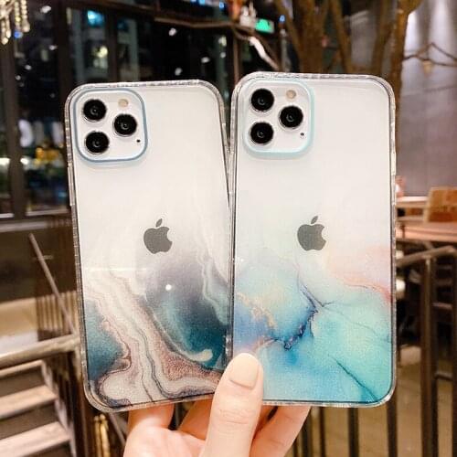 Clear Glitter Plating Phone Case For iPhone 12 11 XS Max XR XS X Watercolor Back Cover for iPhone 7 8 Plus