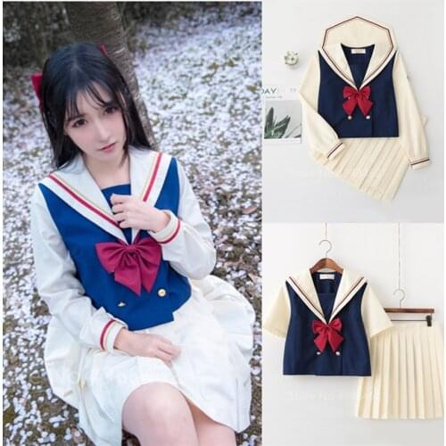 School Girl Uniform Student JK Japanese Style Dress Cosplay Costume College Short Long Sleeve Skirt Sailor Pleated Suits Female