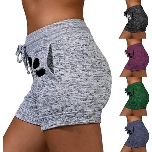 2020 Women Summer Fast-Dry Drawstring cat paw print shorts High Waist Elastic Cotton Short Women Beach Casual Sport Shorts Pants