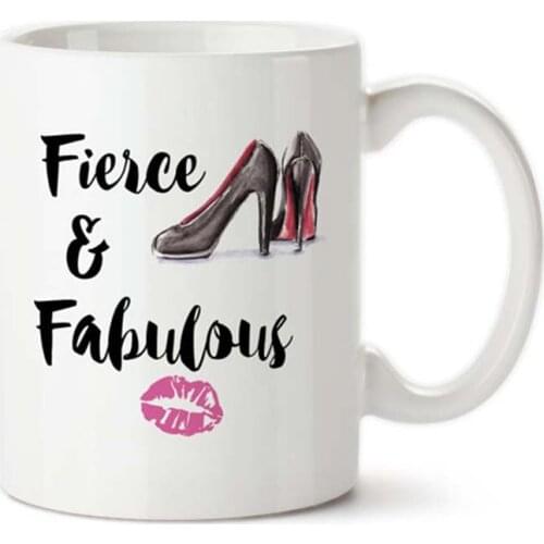 Fierce And Fabulous, Lipstick Kiss, Heels, Boss, Work It Girl, Girly Boss Mug, Novelty Mug/Cup, Ceramic Coffee Mug 11oz