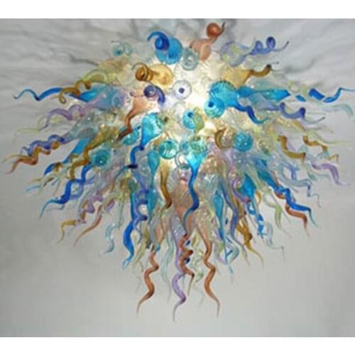 High Ceiling Lights Modern Multi Color Art LED Lighting Hand Blown Glass Chandeliers for Hotel Hall Decoration