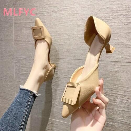High heels womens stiletto 5cm pointed small heel sandals Baotou mid-heel single shoes 2021 new hollow shoes